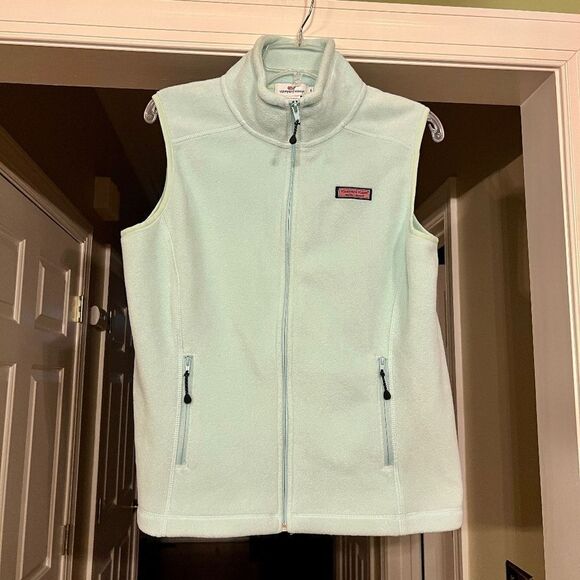 EUC Women's Vineyard Vines Light Turquoise Aqua Fleece Zip Front Vest Size SMALL - Picture 1 of 2